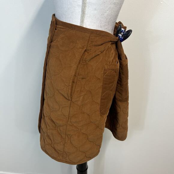 Madewell Brown Quilted Corduroy Button Wrap Skirt Size 14 Boho Short Pockets - Picture 7 of 11